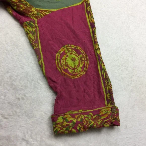 Soft Surroundings One Button Jacket 2X Womans Plus Pink Green Batik Print Rayon - Picture 14 of 15